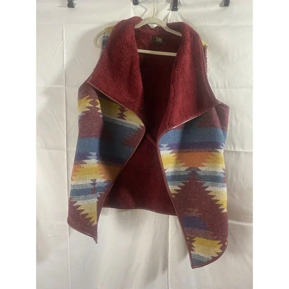 Lucky & Blessed‎ Womens L Burgundy Southwest Aztec Fleece Lined Vest Cardigan - Picture 5 of 11